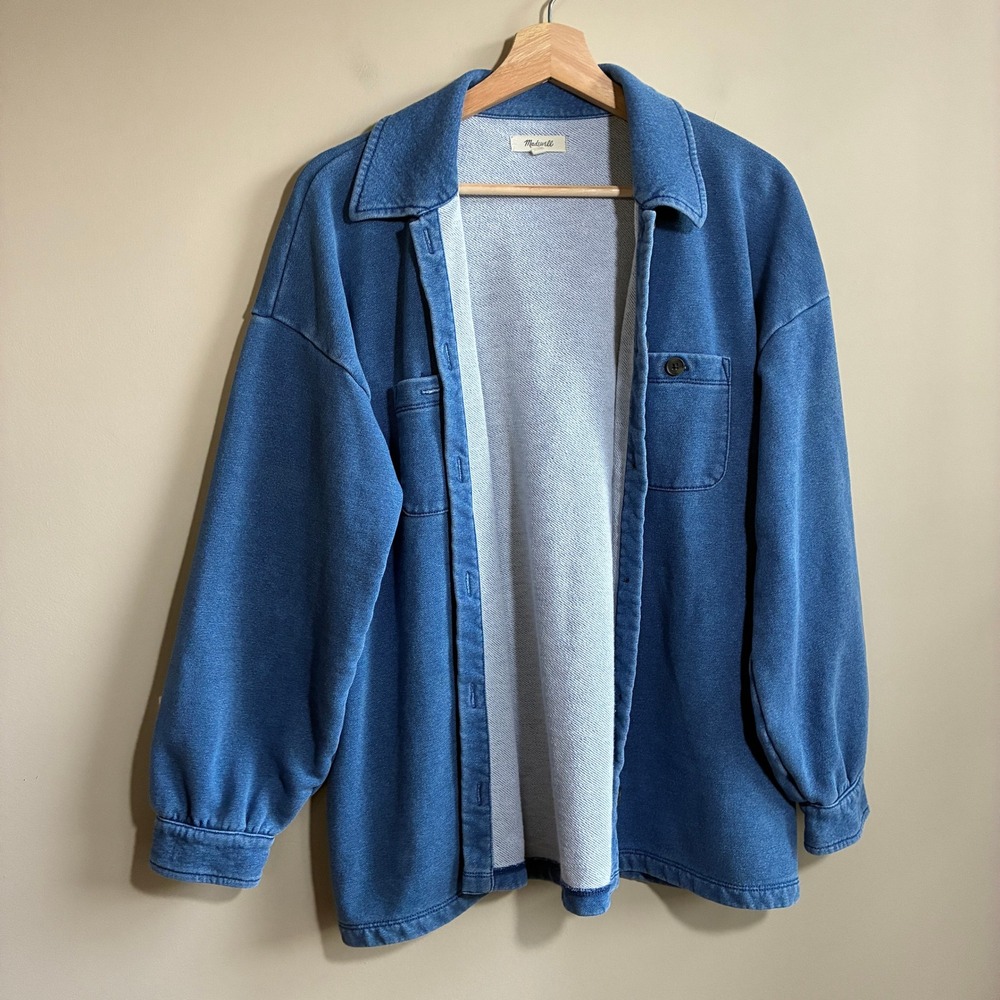 Madewell French Terry Shacket Size S Blue Women Oversized Cotton Blend Jacket